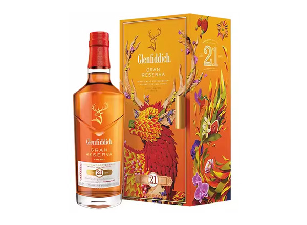 二手回收格兰菲迪21年700ml福鹿生花新年装福鹿呈祥新春礼盒装Glenfiddich苏格兰威士忌行情价格